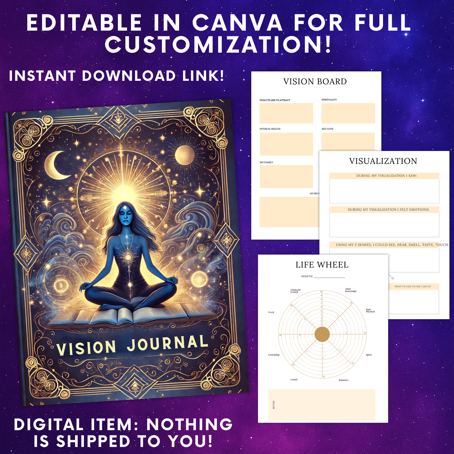Spiritual PLR Bundle – Done-for-You Hyperlinked Digital Planners, Editable Canva Journals, Tarot, Grimoire, Witchy Templates, Passive Income