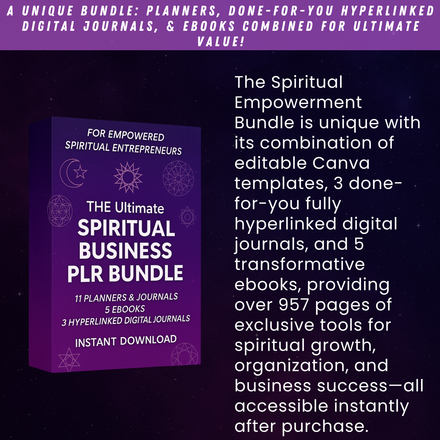 Spiritual PLR Bundle – Done-for-You Hyperlinked Digital Planners, Editable Canva Journals, Tarot, Grimoire, Witchy Templates, Passive Income