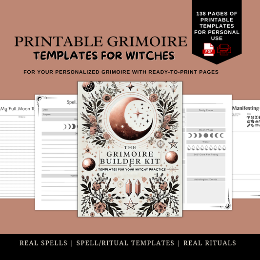 Printable Grimoire Pages, Book of Shadows Templates for Witches | Rituals, Spells, Tarot Journal, Baby Witch Bundle, Witchy Planner, Journal