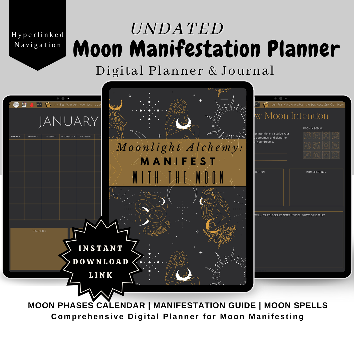 Moon Manifestation Digital Journal Planner - Moonlight Alchemy Manifest With The Moon