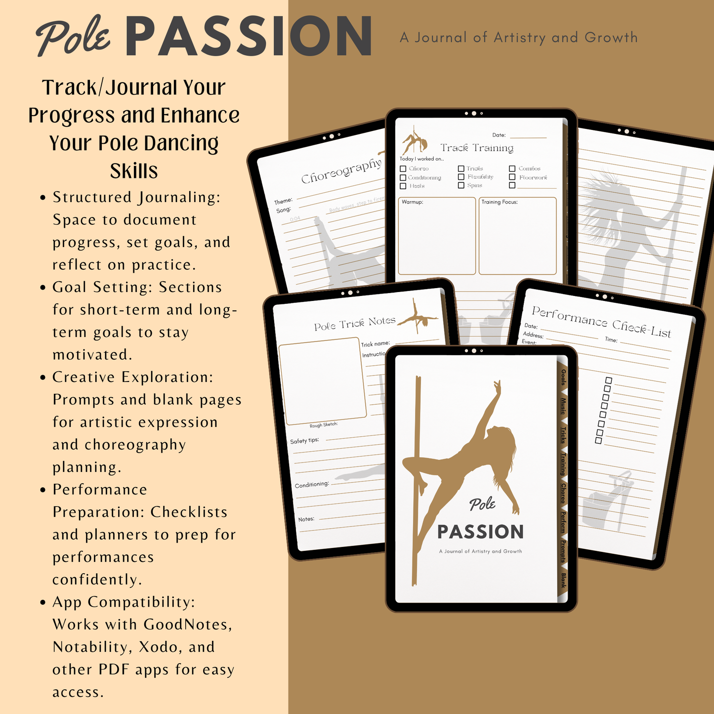Digital Pole Dance Fitness Journal, Pole Passion: A Journal Planner Of Artistry And Growth, Track Plan Progress