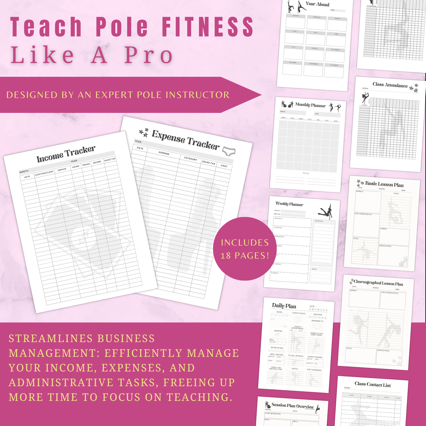 Ultimate Pole Dance Fitness Instructor Planner Printer Printable Version Pole Book