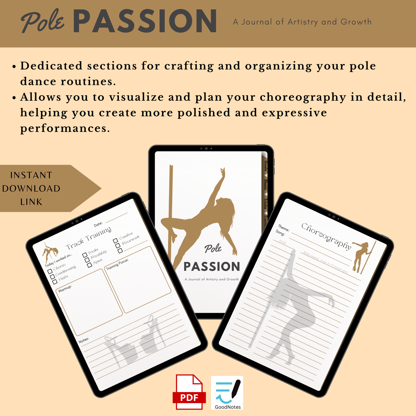 Digital Pole Dance Fitness Journal, Pole Passion: A Journal Planner Of Artistry And Growth, Track Plan Progress