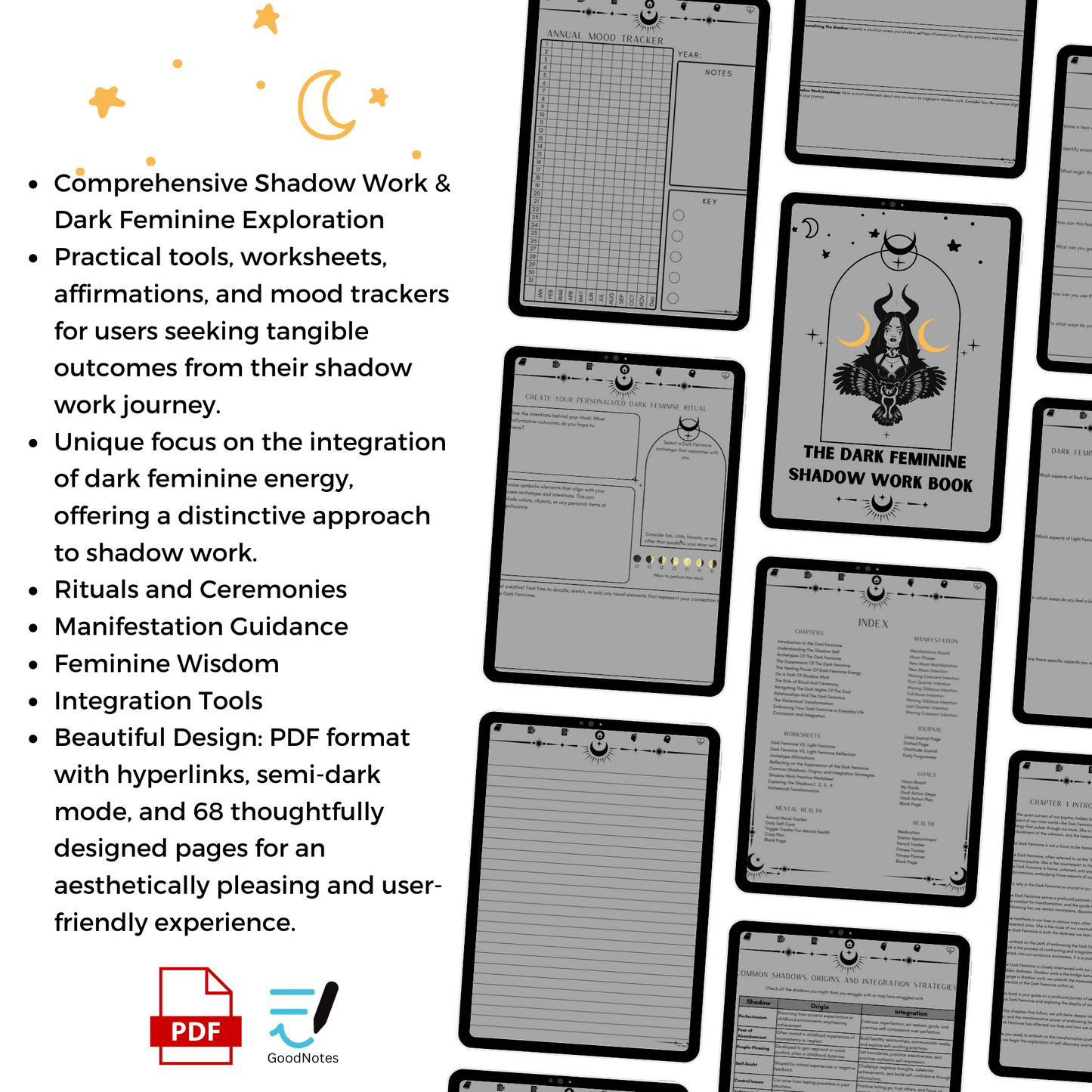 Shadow Work Journal Workbook, Self-Care Journal Pages, Mental Health Tracker, Witchy Planner, Dark Feminine Spiritual Journal for GoodNotes