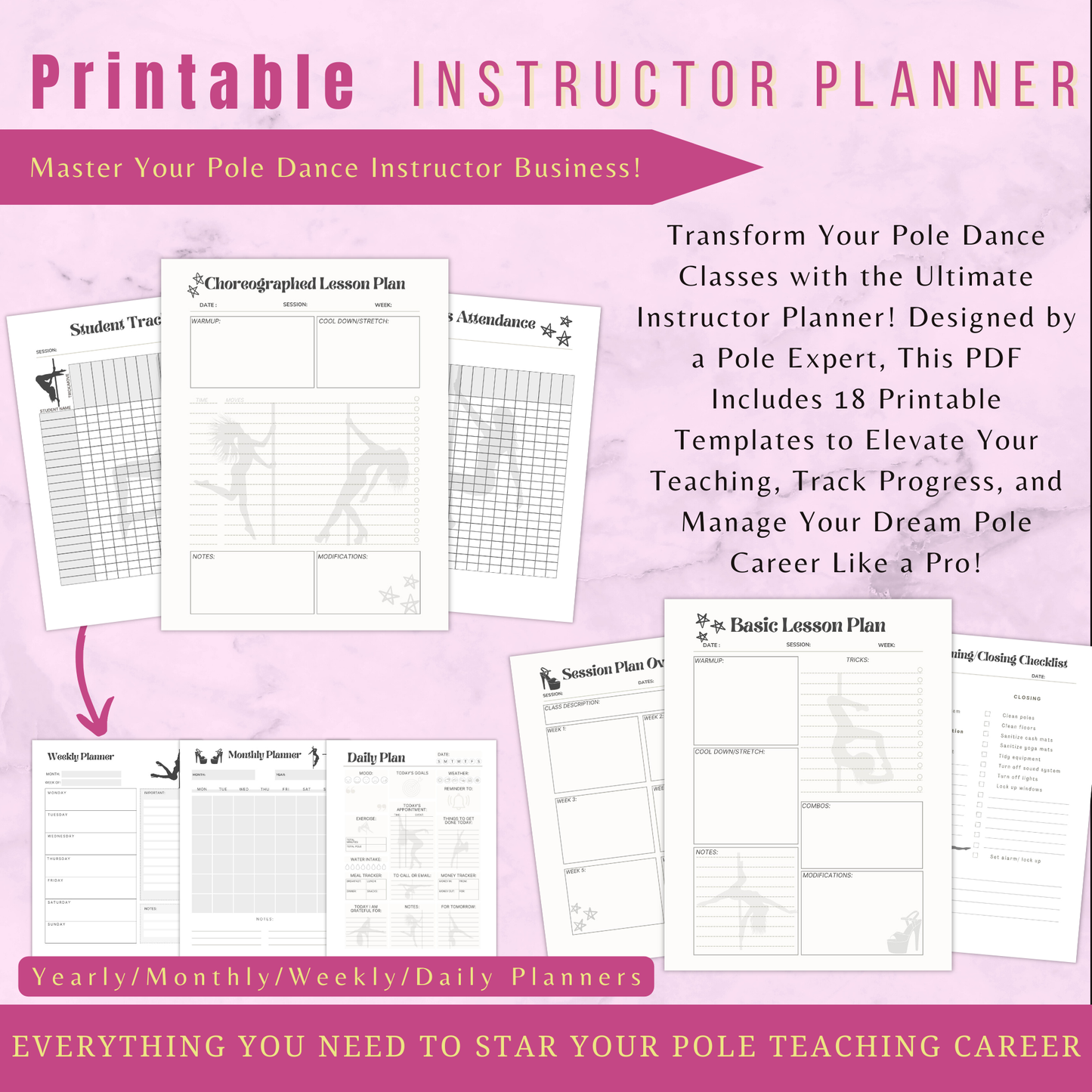 Ultimate Pole Dance Fitness Instructor Planner Printer Printable Version Pole Book