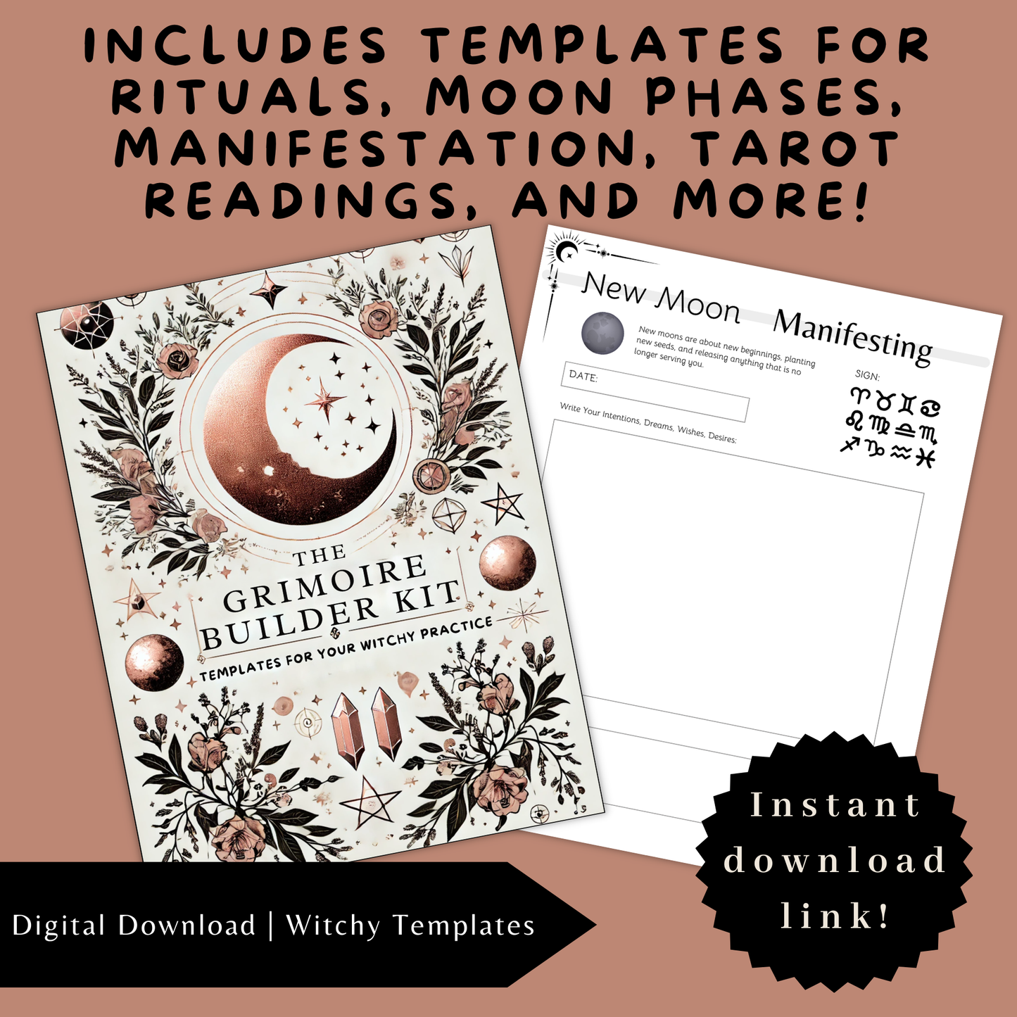 Printable Grimoire Pages, Book of Shadows Templates for Witches | Rituals, Spells, Tarot Journal, Baby Witch Bundle, Witchy Planner, Journal
