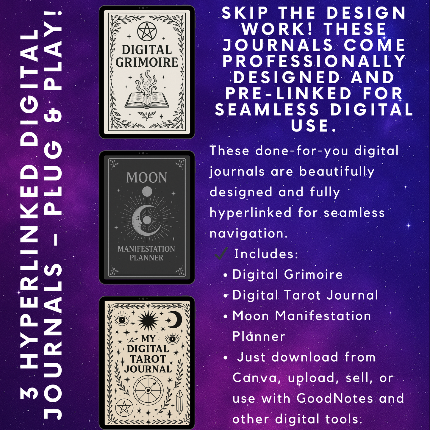 Spiritual PLR Bundle – Done-for-You Hyperlinked Digital Planners, Editable Canva Journals, Tarot, Grimoire, Witchy Templates, Passive Income