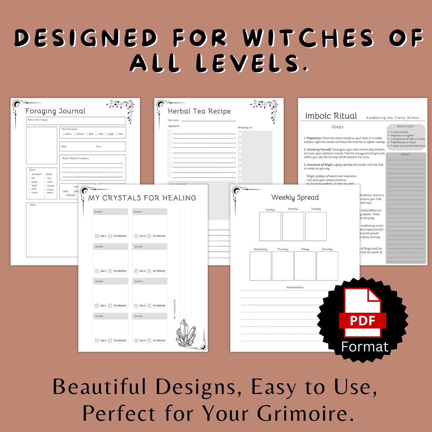 Printable Grimoire Pages, Book of Shadows Templates for Witches | Rituals, Spells, Tarot Journal, Baby Witch Bundle, Witchy Planner, Journal