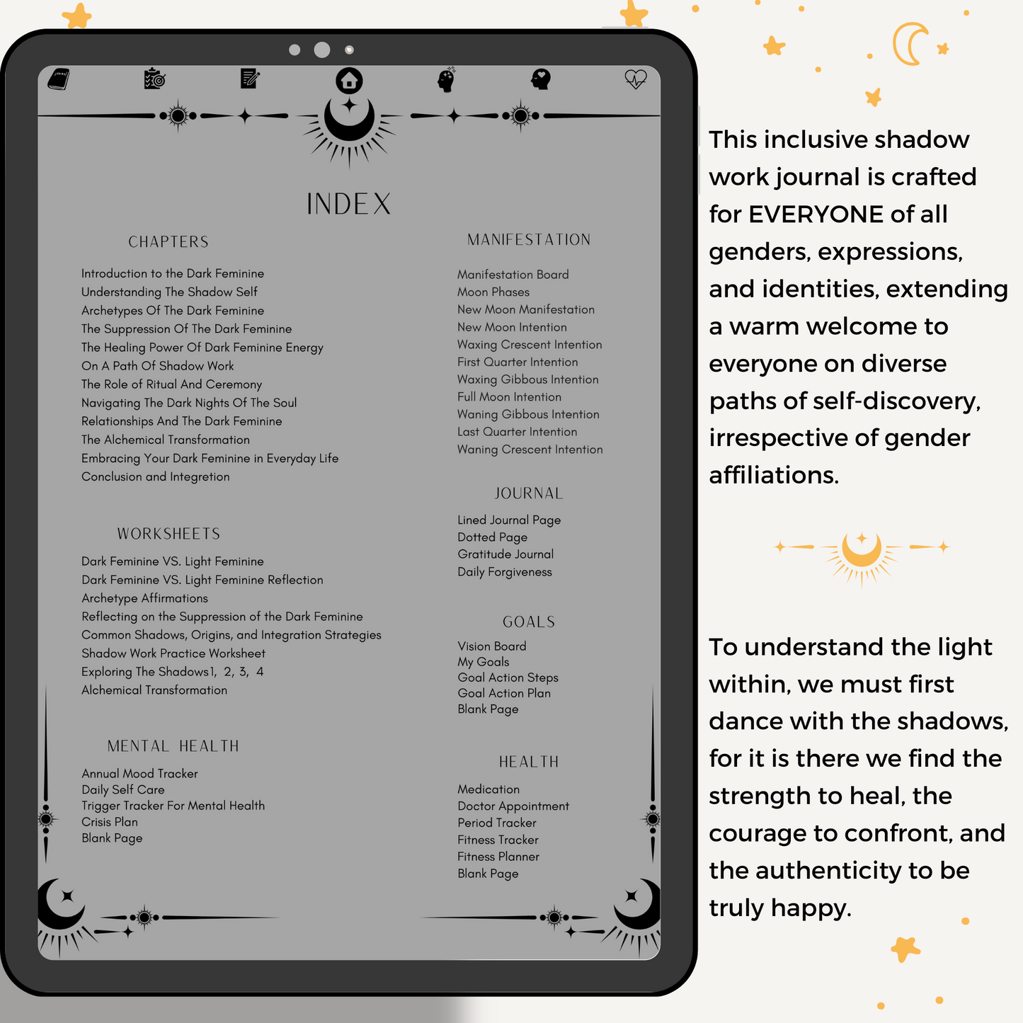 Shadow Work Journal Workbook, Self-Care Journal Pages, Mental Health Tracker, Witchy Planner, Dark Feminine Spiritual Journal for GoodNotes