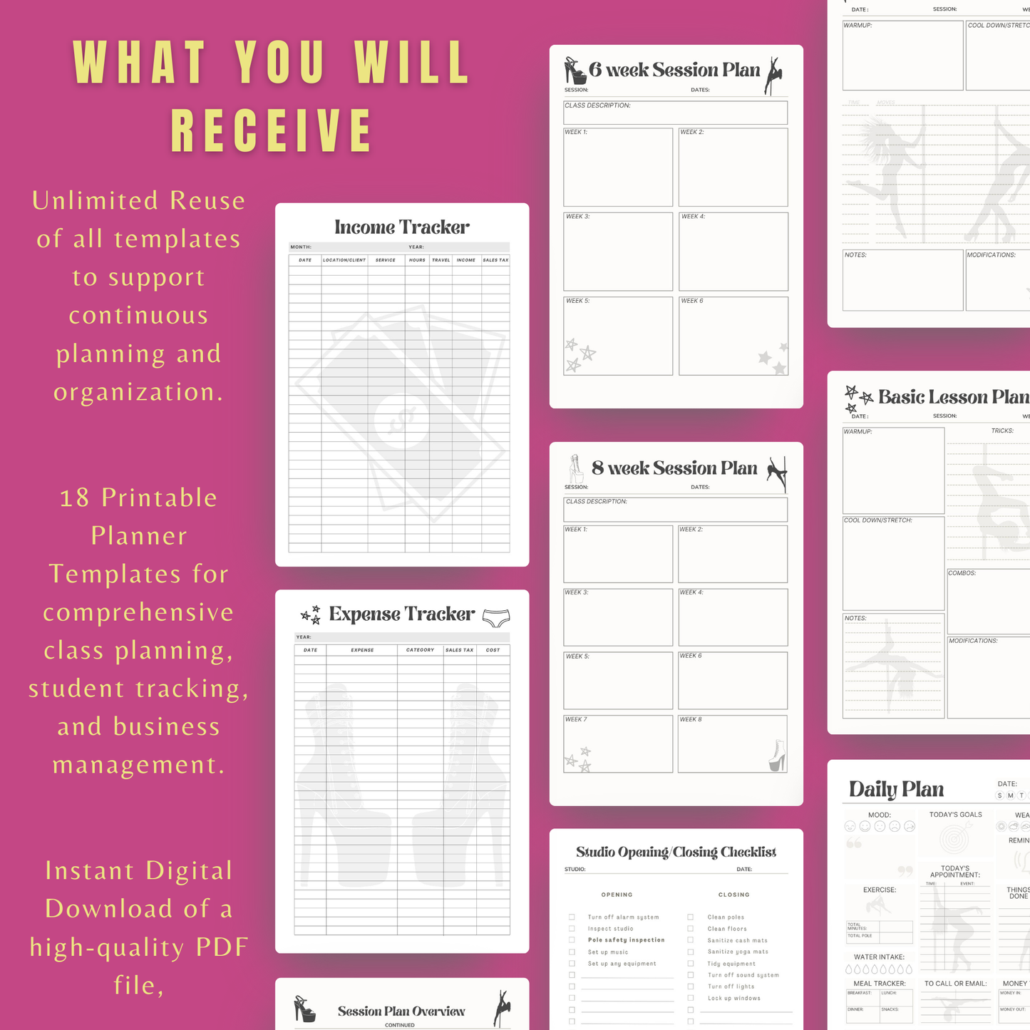 Ultimate Pole Dance Fitness Instructor Planner Printer Printable Version Pole Book