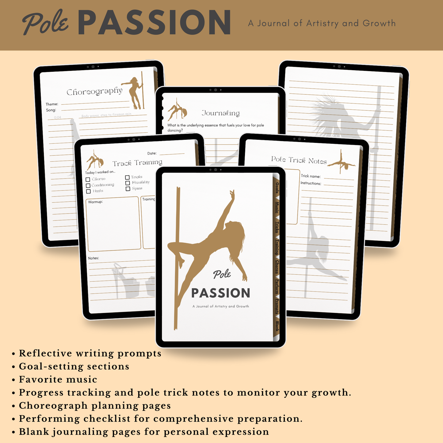 Digital Pole Dance Fitness Journal, Pole Passion: A Journal Planner Of Artistry And Growth, Track Plan Progress