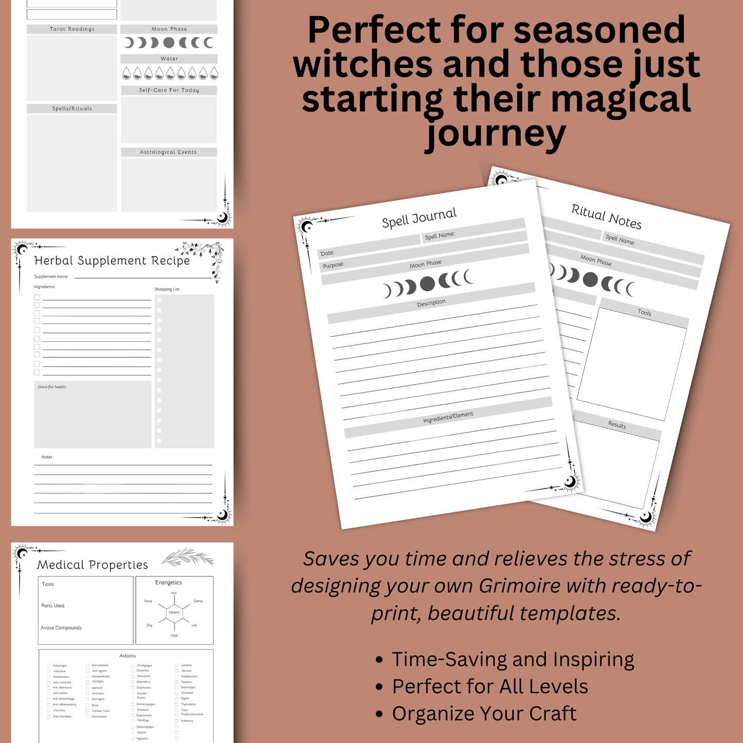 Printable Grimoire Pages, Book of Shadows Templates for Witches | Rituals, Spells, Tarot Journal, Baby Witch Bundle, Witchy Planner, Journal