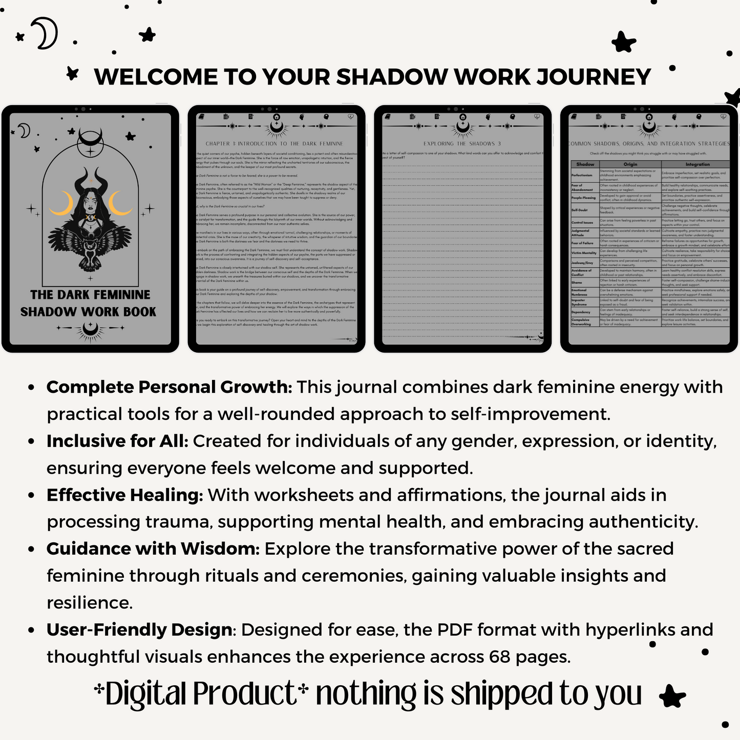 Shadow Work Journal Workbook, Self-Care Journal Pages, Mental Health Tracker, Witchy Planner, Dark Feminine Spiritual Journal for GoodNotes