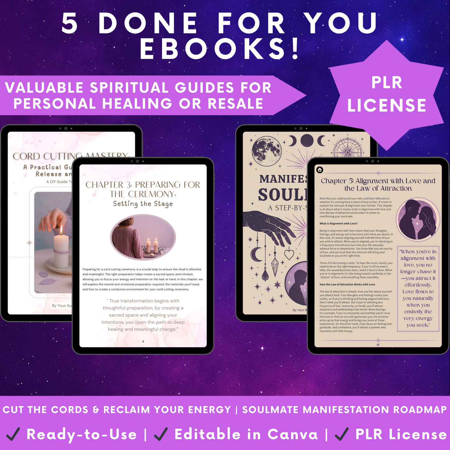 Spiritual PLR Bundle – Done-for-You Hyperlinked Digital Planners, Editable Canva Journals, Tarot, Grimoire, Witchy Templates, Passive Income