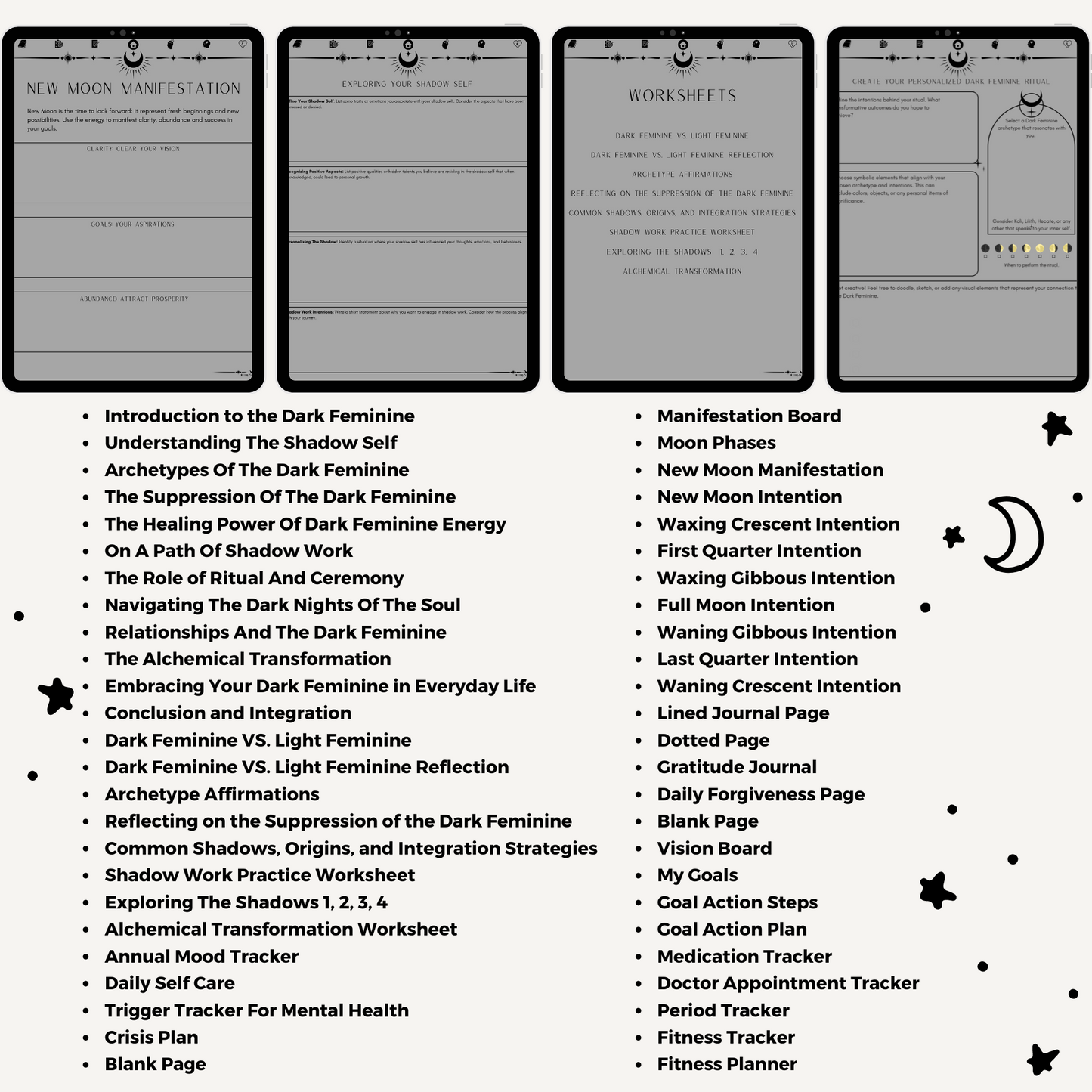 Shadow Work Journal Workbook, Self-Care Journal Pages, Mental Health Tracker, Witchy Planner, Dark Feminine Spiritual Journal for GoodNotes