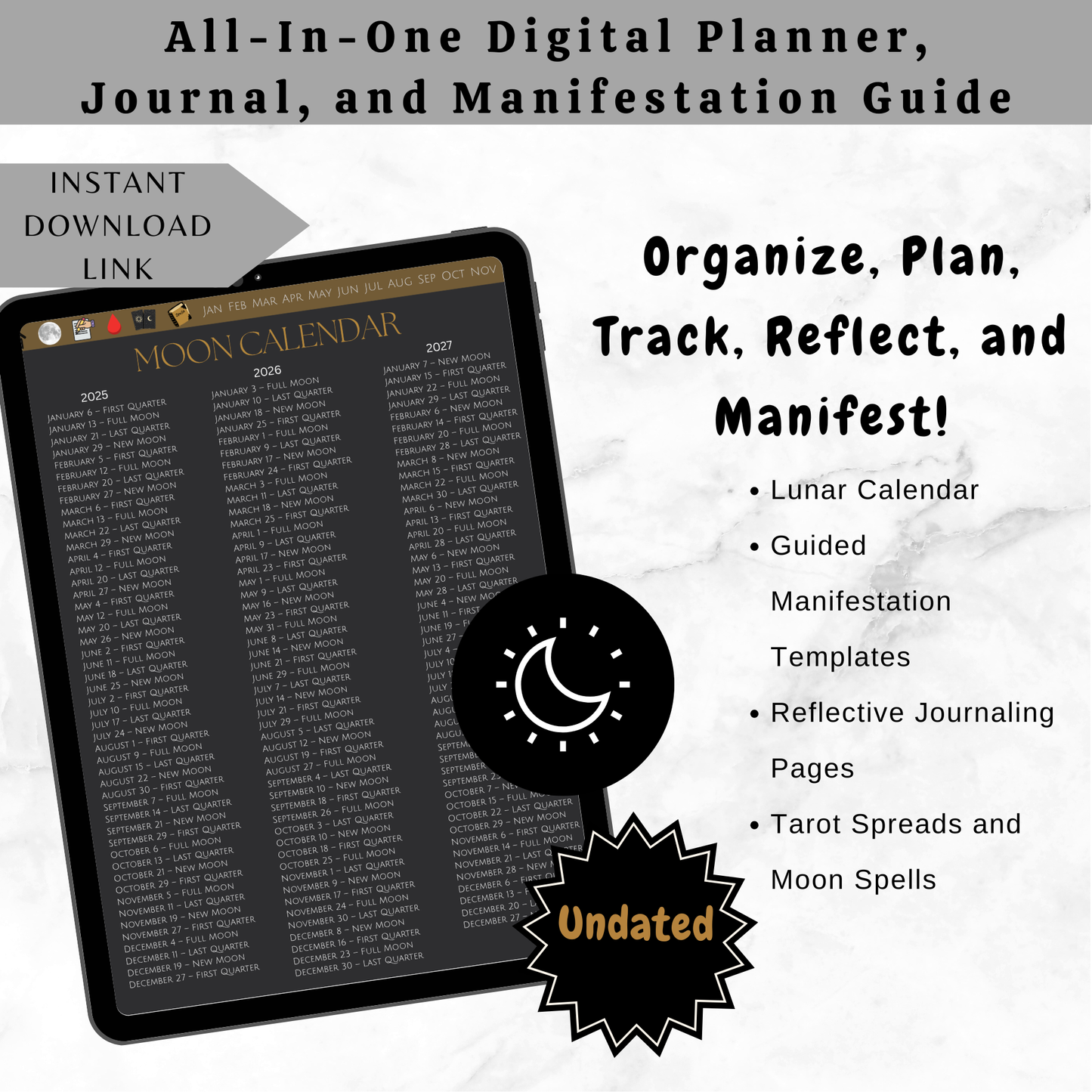 Moon Manifestation Digital Journal Planner - Moonlight Alchemy Manifest With The Moon