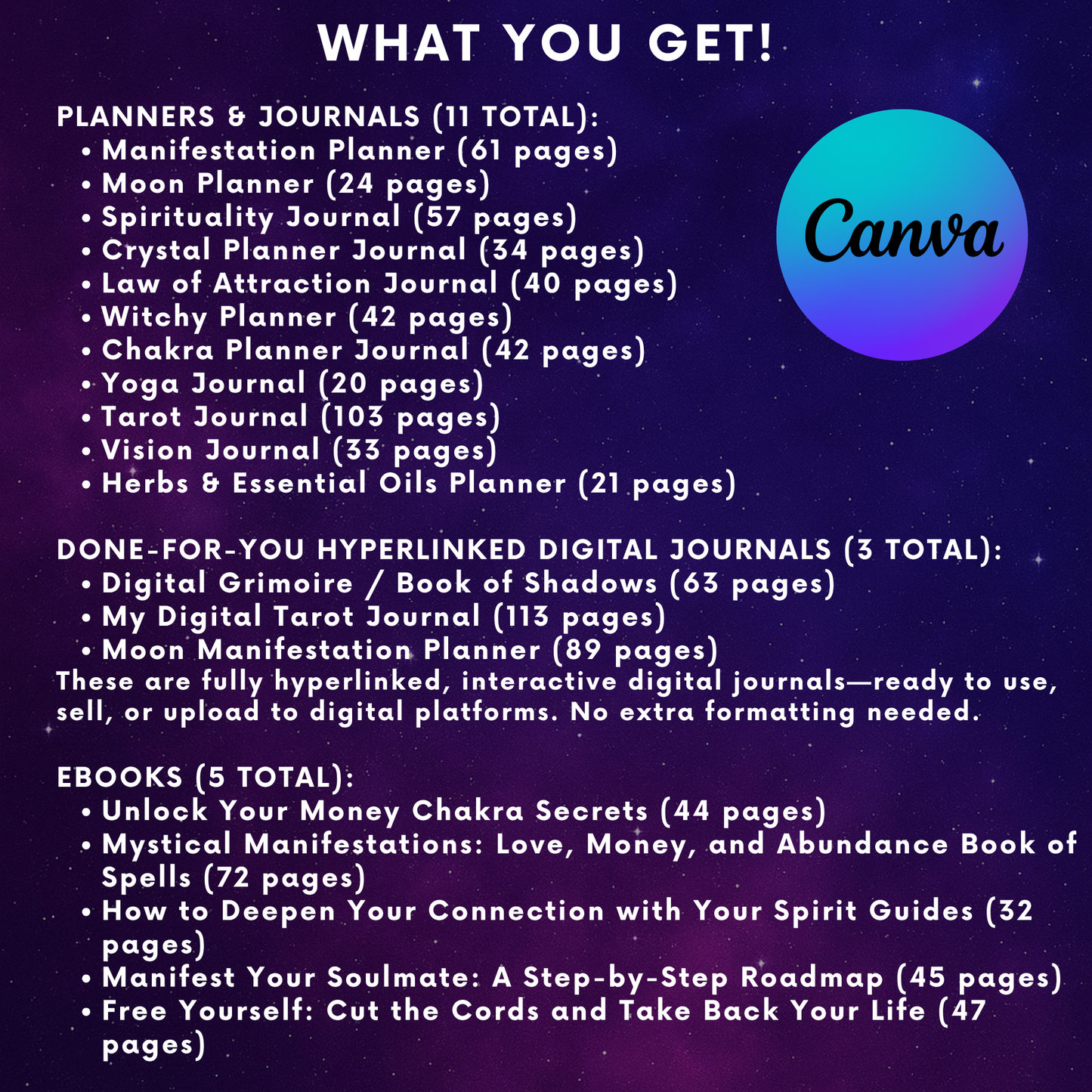 Spiritual PLR Bundle – Done-for-You Hyperlinked Digital Planners, Editable Canva Journals, Tarot, Grimoire, Witchy Templates, Passive Income