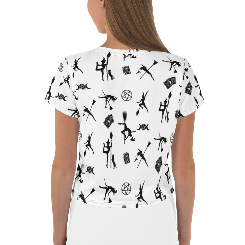 Pole Dancing Witch All-Over Print Crop Tee Gifts for Dancers Pentacle