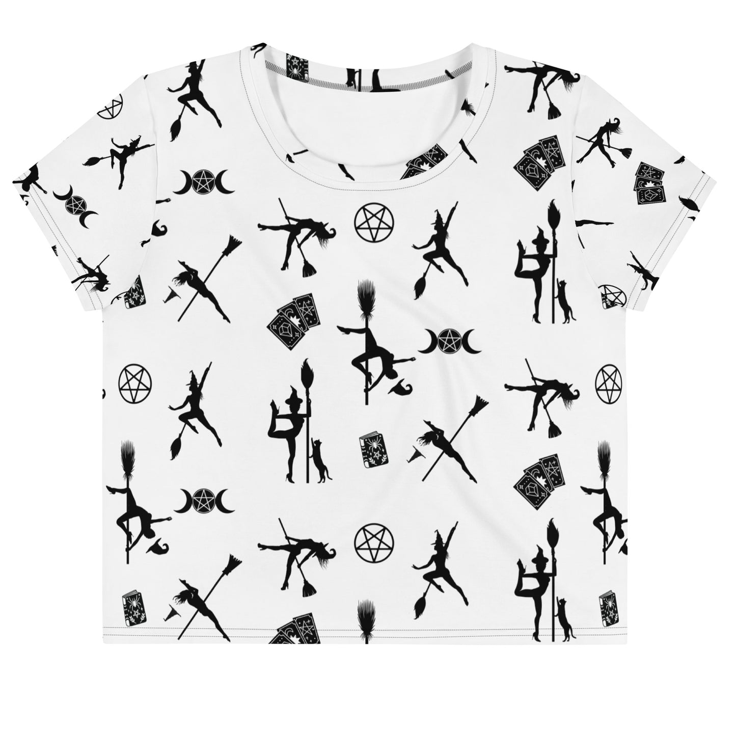 Pole Dancing Witch All-Over Print Crop Tee Gifts for Dancers Pentacle