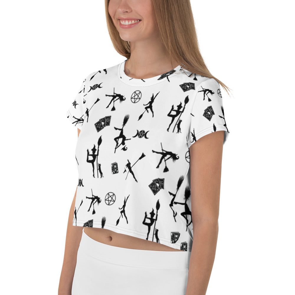 Pole Dancing Witch All-Over Print Crop Tee Gifts for Dancers Pentacle