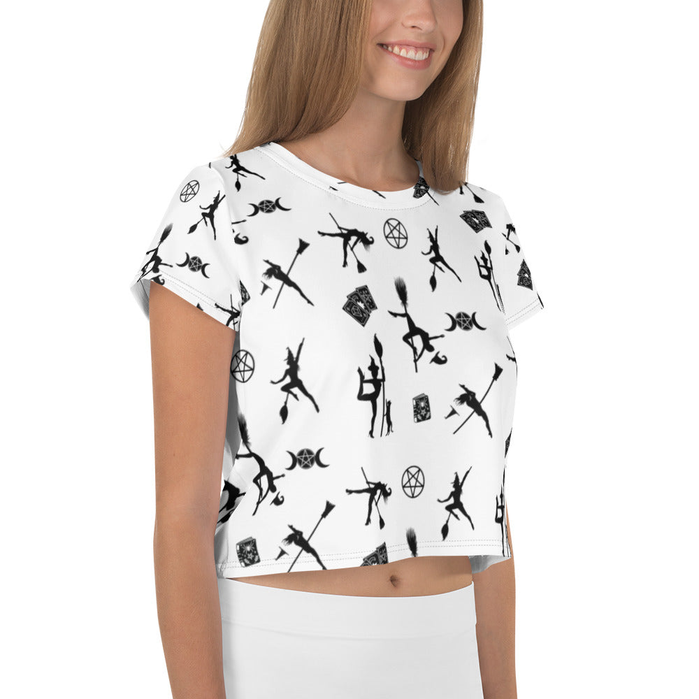 Pole Dancing Witch All-Over Print Crop Tee Gifts for Dancers Pentacle