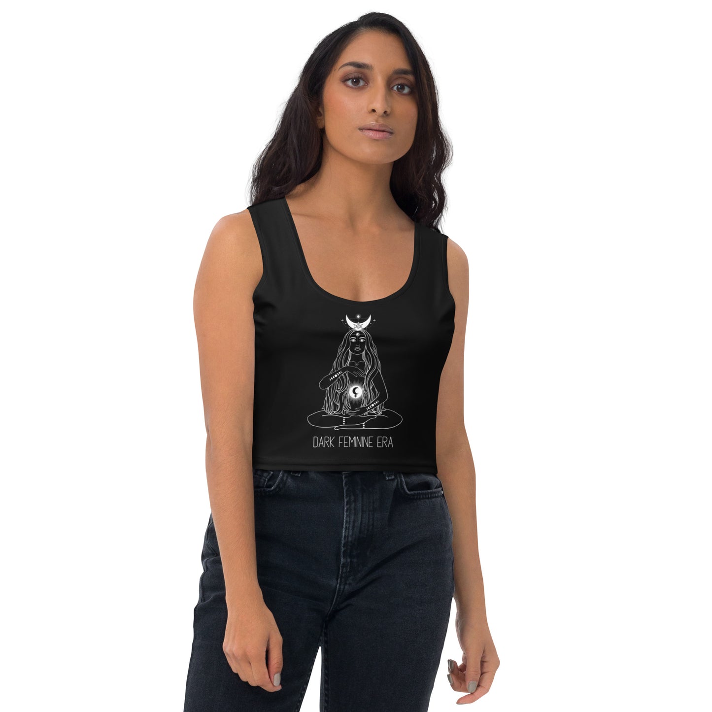 Dark Feminine Era Occult Witchy Lilith Triple Moon Pentacle Crop Top