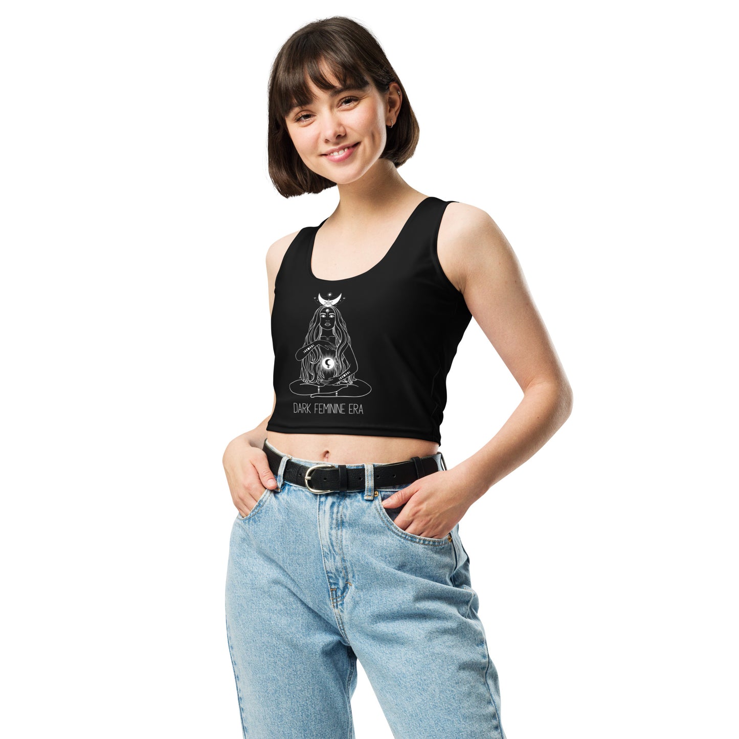 Dark Feminine Era Occult Witchy Lilith Triple Moon Pentacle Crop Top