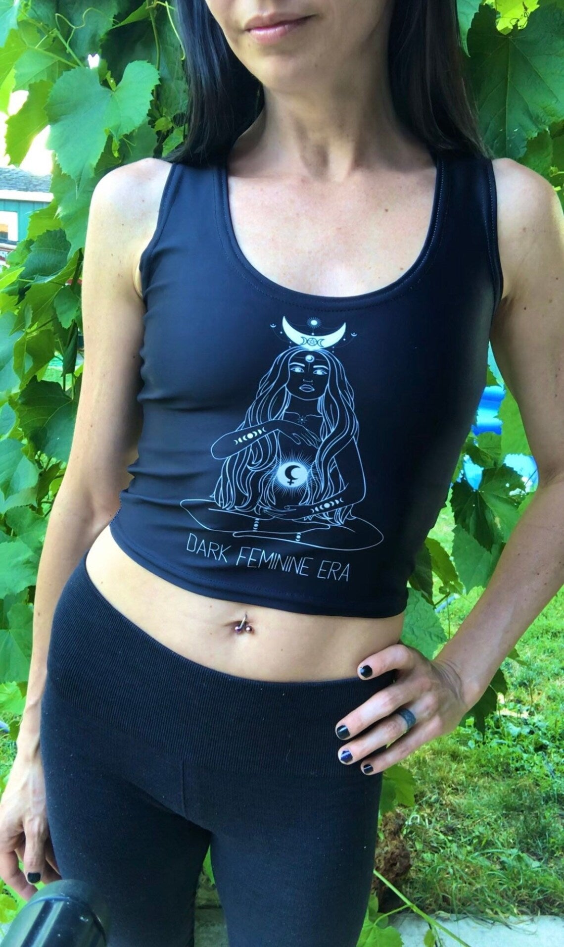 Dark Feminine Era Occult Witchy Lilith Triple Moon Pentacle Crop Top