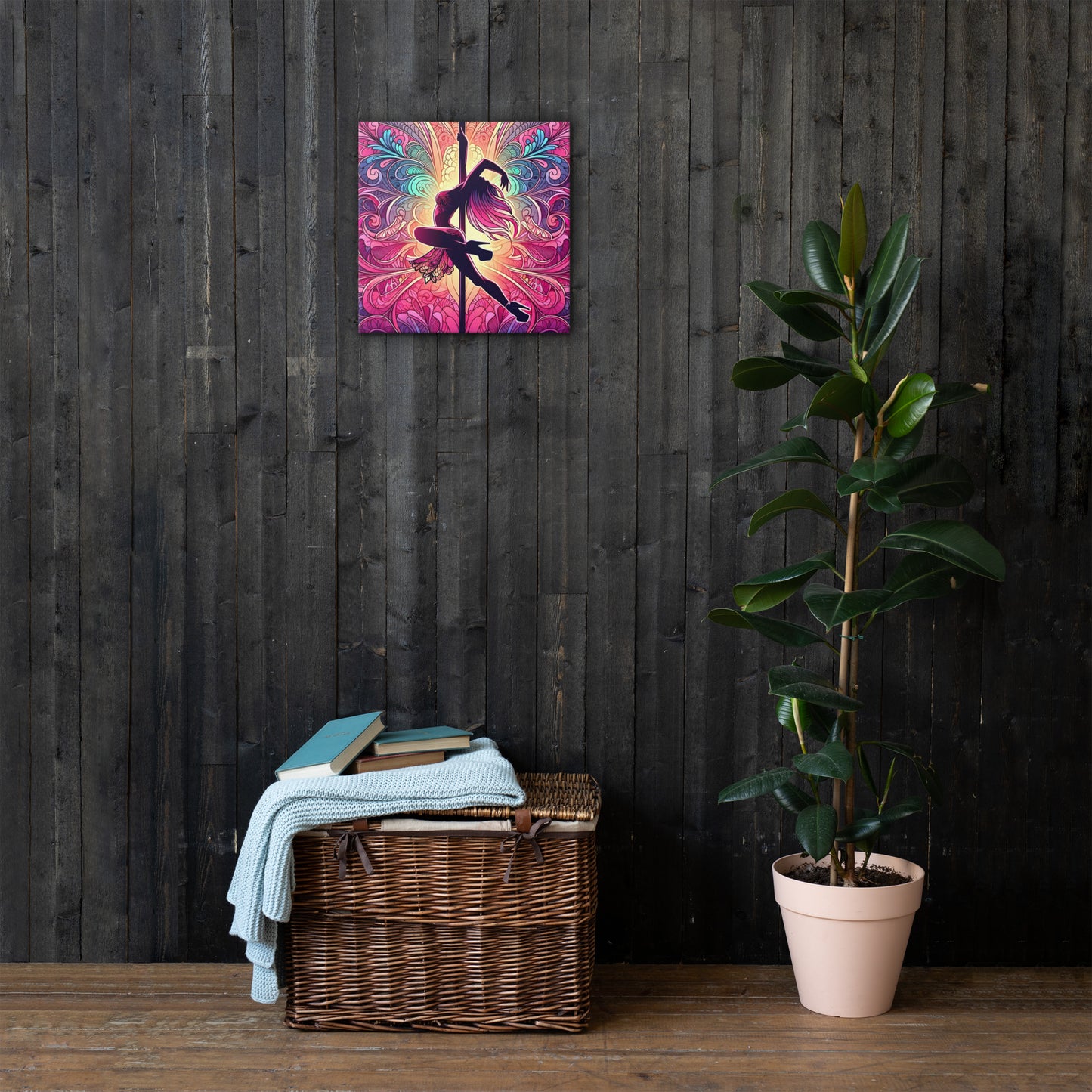 Vibrant Pole Dancer Canvas - Pink Lace Artistic Wall Art
