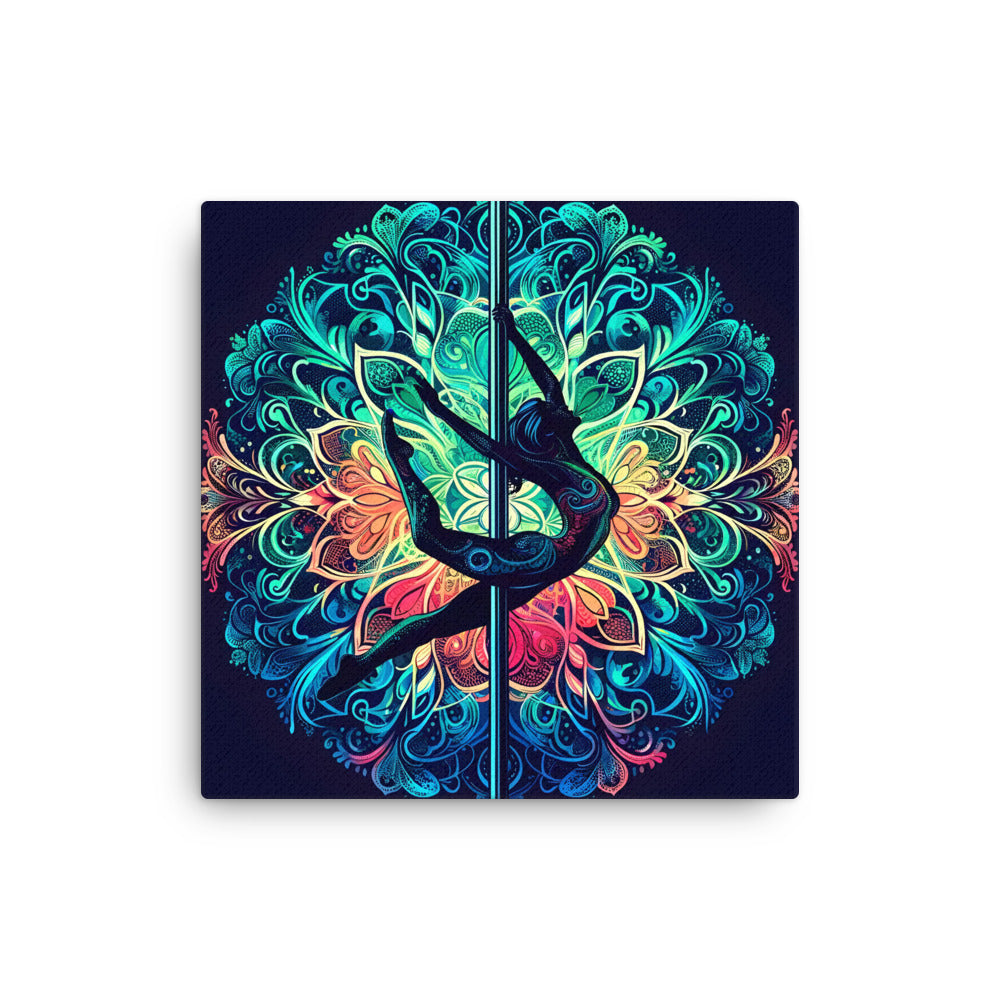 Vibrant Mandala Pole Dancer Art Canvas | Boho Wall Decor | Unique Fitness Art for Yoga Studio or Living Room | Gift for Dancers and Yogis