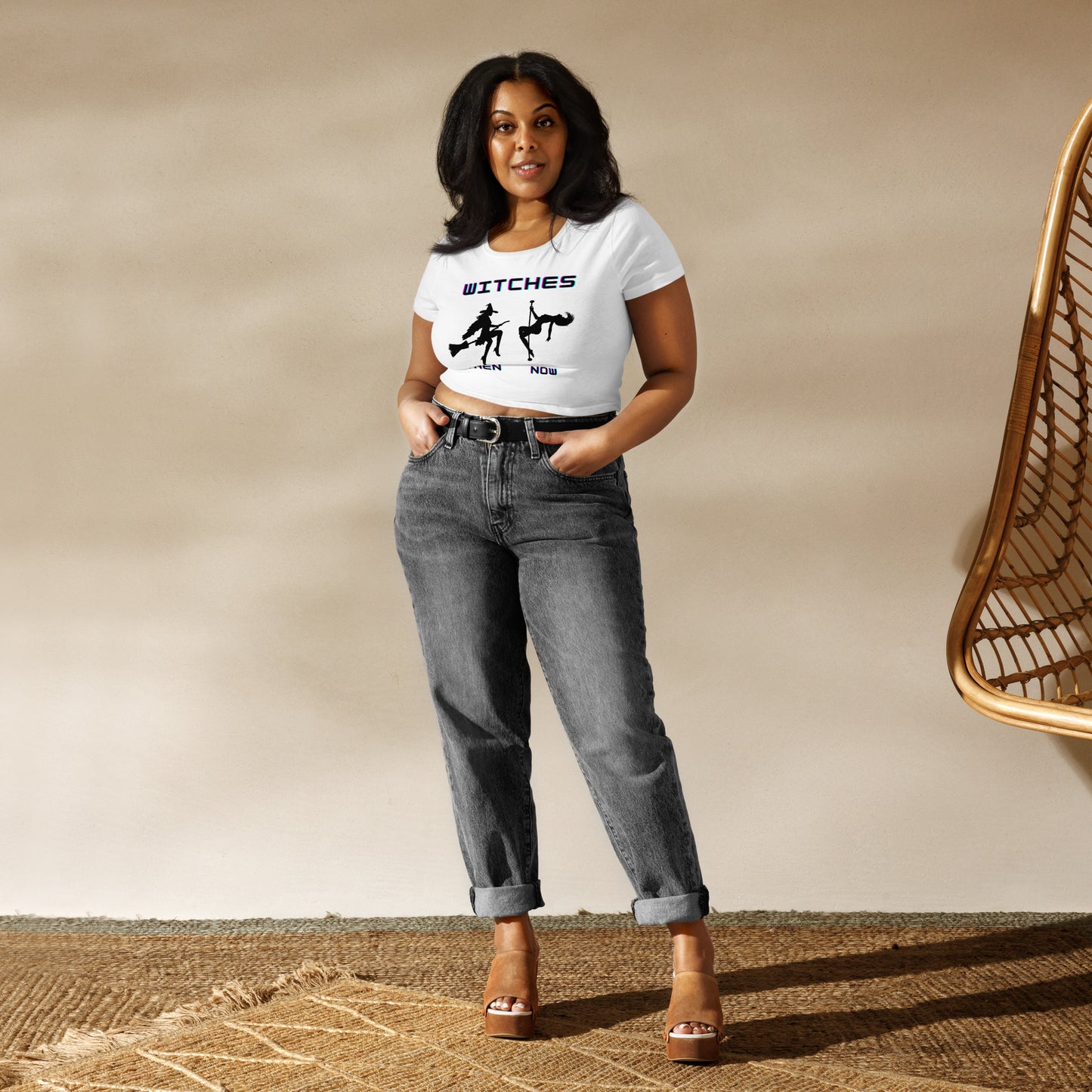 Pole Dancing Witches Then & Now Women’s Crop Tee