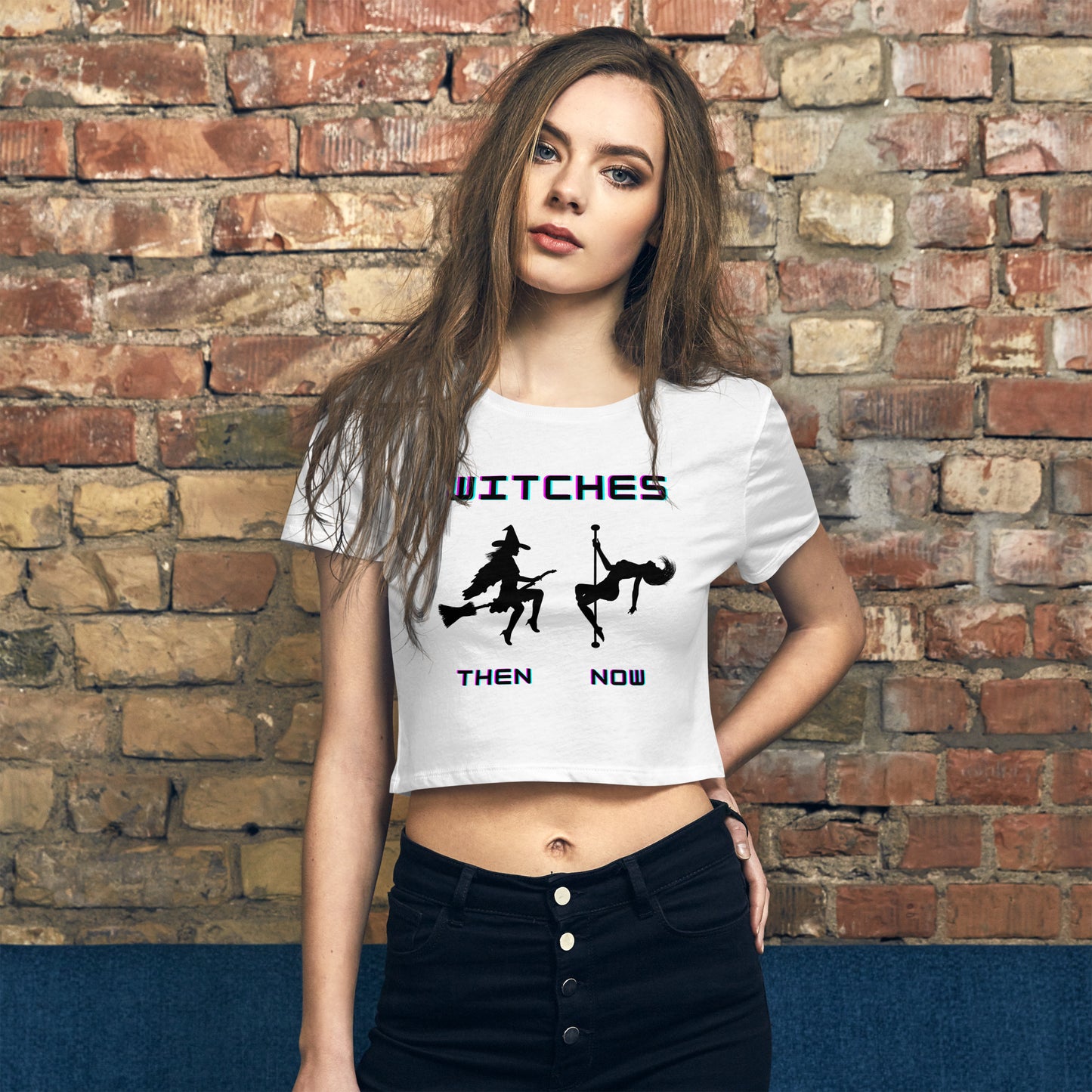 Pole Dancing Witches Then & Now Women’s Crop Tee