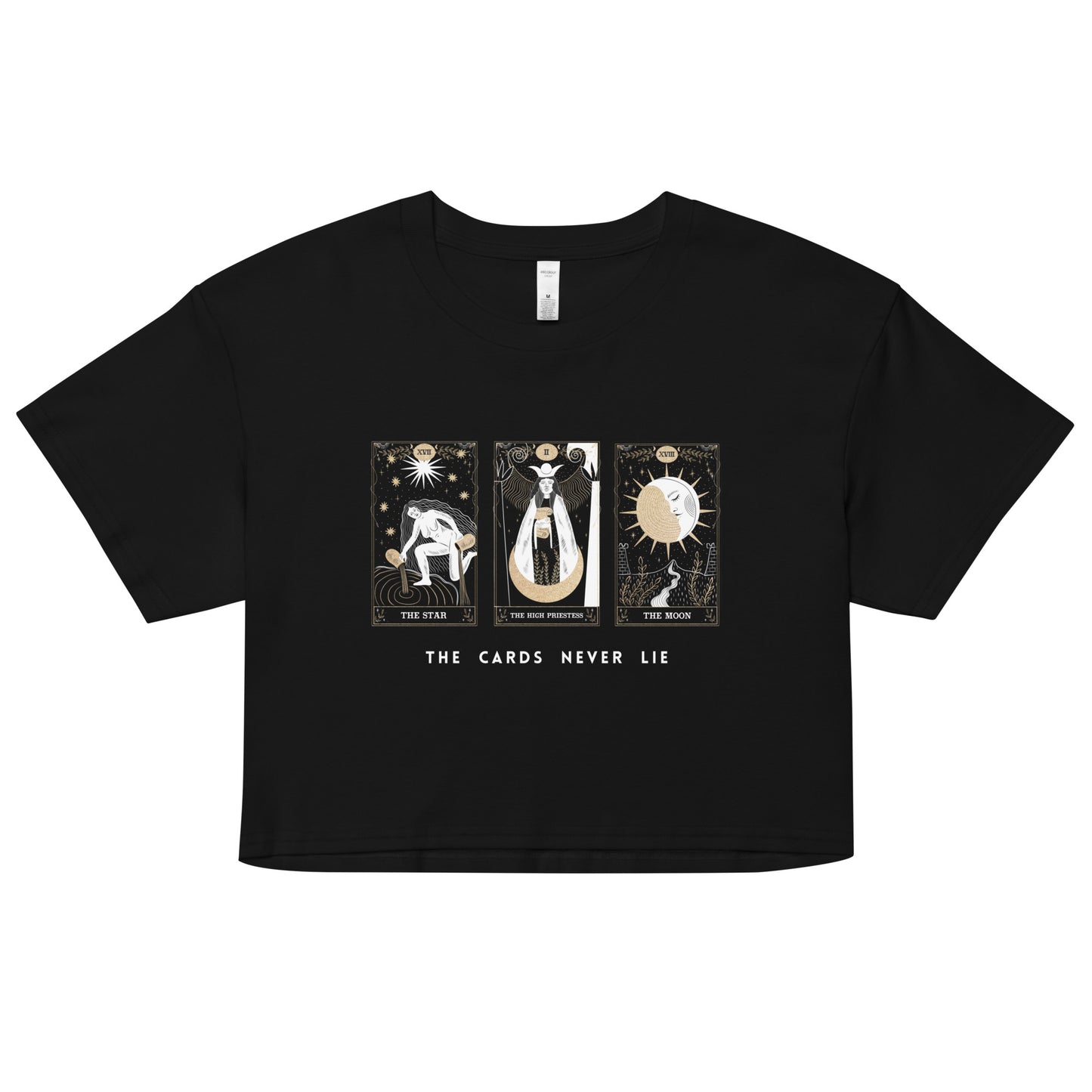 The Cards Never Lie Tarot Cards Crop Top Occult Witchy Vibes Psychic Reader Loose drop shoulder Black