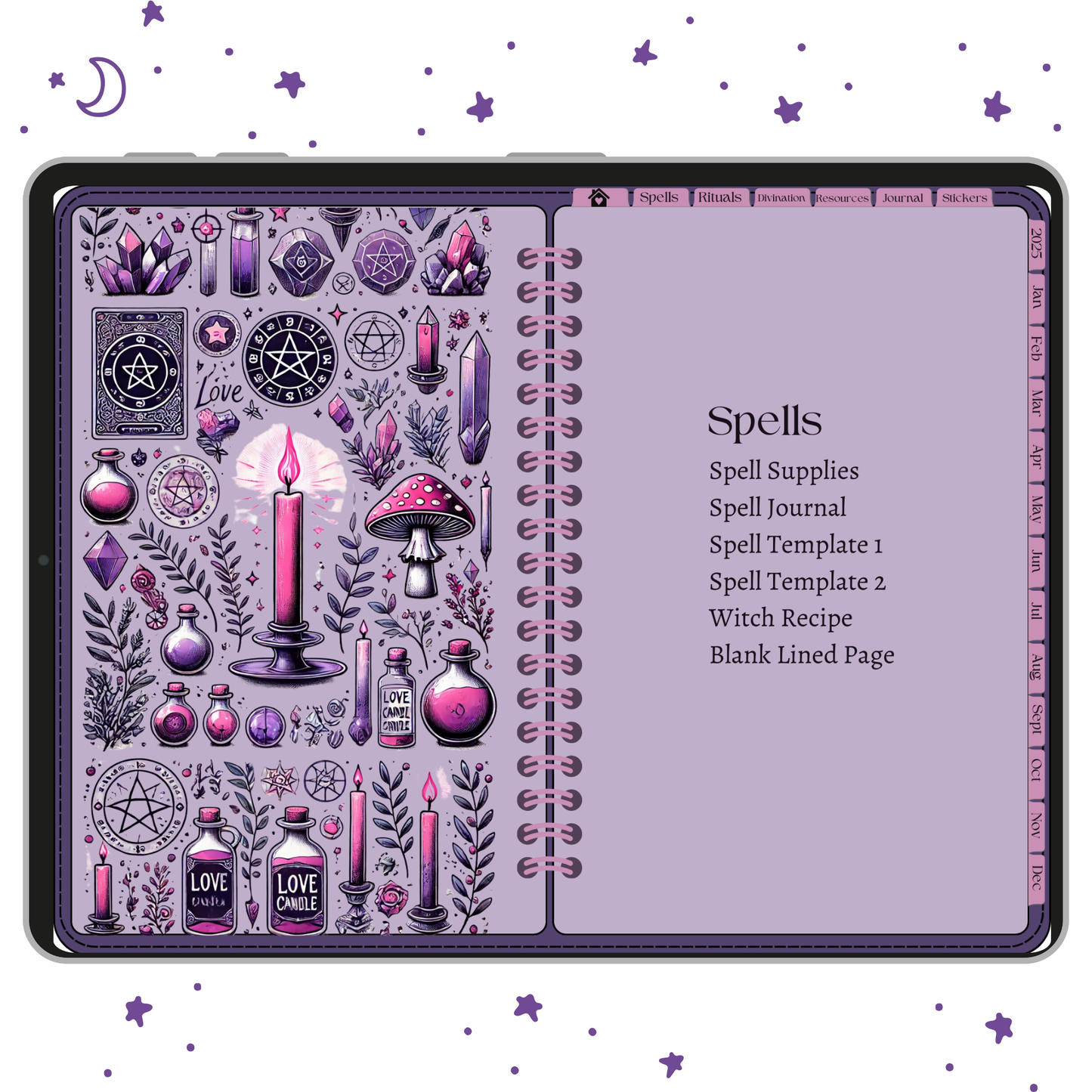 That Witchy Girl Planner & Digital Grimoire / Book Of Shadows, 2025 Digital Planner, Tarot Journal, Spell Book, Moon Journal, Daily/Weekly Planning