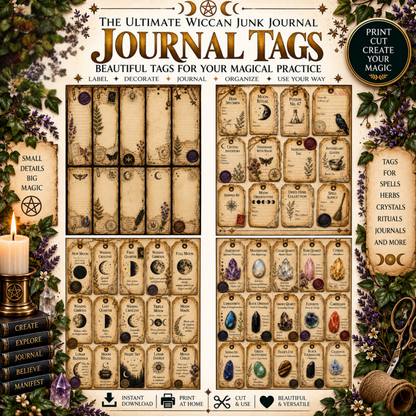 Wiccan Junk Journal Kit Printable, Witch Grimoire Pages, Book of Shadows, Witchcraft Journal, Witch Ephemera, Sabbats, Wheel of the Year
