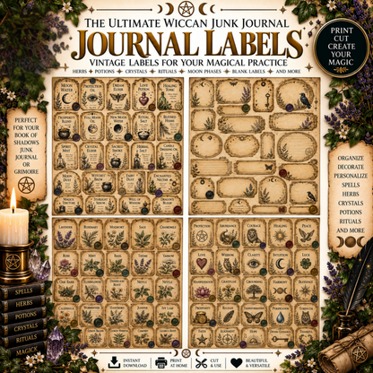 Wiccan Junk Journal Kit Printable, Witch Grimoire Pages, Book of Shadows, Witchcraft Journal, Witch Ephemera, Sabbats, Wheel of the Year