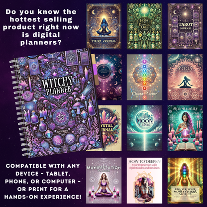 Spiritual PLR Bundle – Done-for-You Hyperlinked Digital Planners, Editable Canva Journals, Tarot, Grimoire, Witchy Templates, Passive Income
