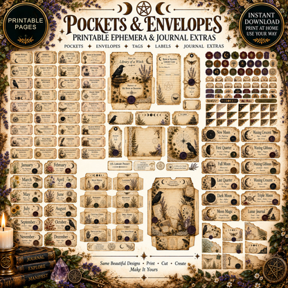 Wiccan Junk Journal Kit Printable, Witch Grimoire Pages, Book of Shadows, Witchcraft Journal, Witch Ephemera, Sabbats, Wheel of the Year