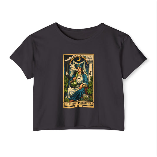 420 High Priestess Tarot Crop Top | Witchy Cannabis Festival Shir