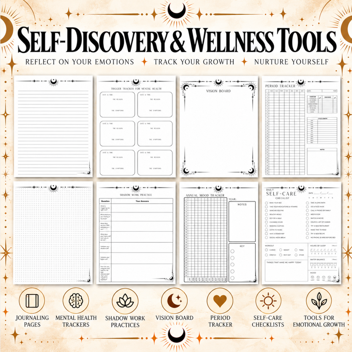 Shadow Work Journal Printable, Dark Feminine Workbook, Journal Prompts, Beginner's Guide, Mental Health Mood Tracker, Emotional Wellness