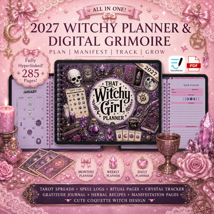 2027 Witchy Digital Planner & GoodNotes Grimoire / Book Of Shadows, Tarot Journal, Spell Book, Moon Manifestation, Daily/Weekly Planning