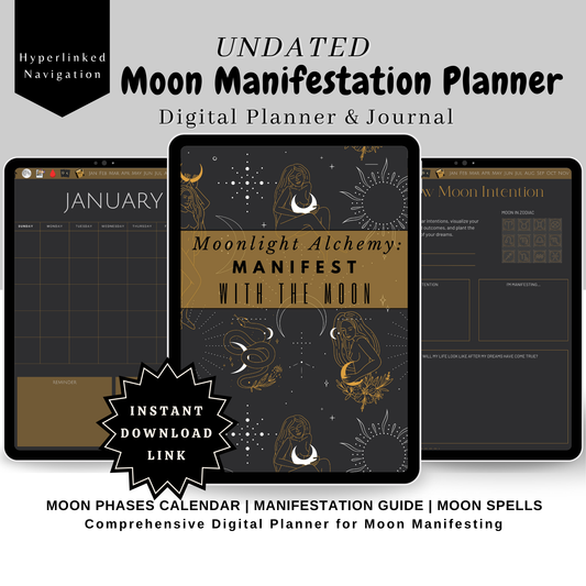 Moon Manifestation Digital Journal Planner - Moonlight Alchemy Manifest With The Moon