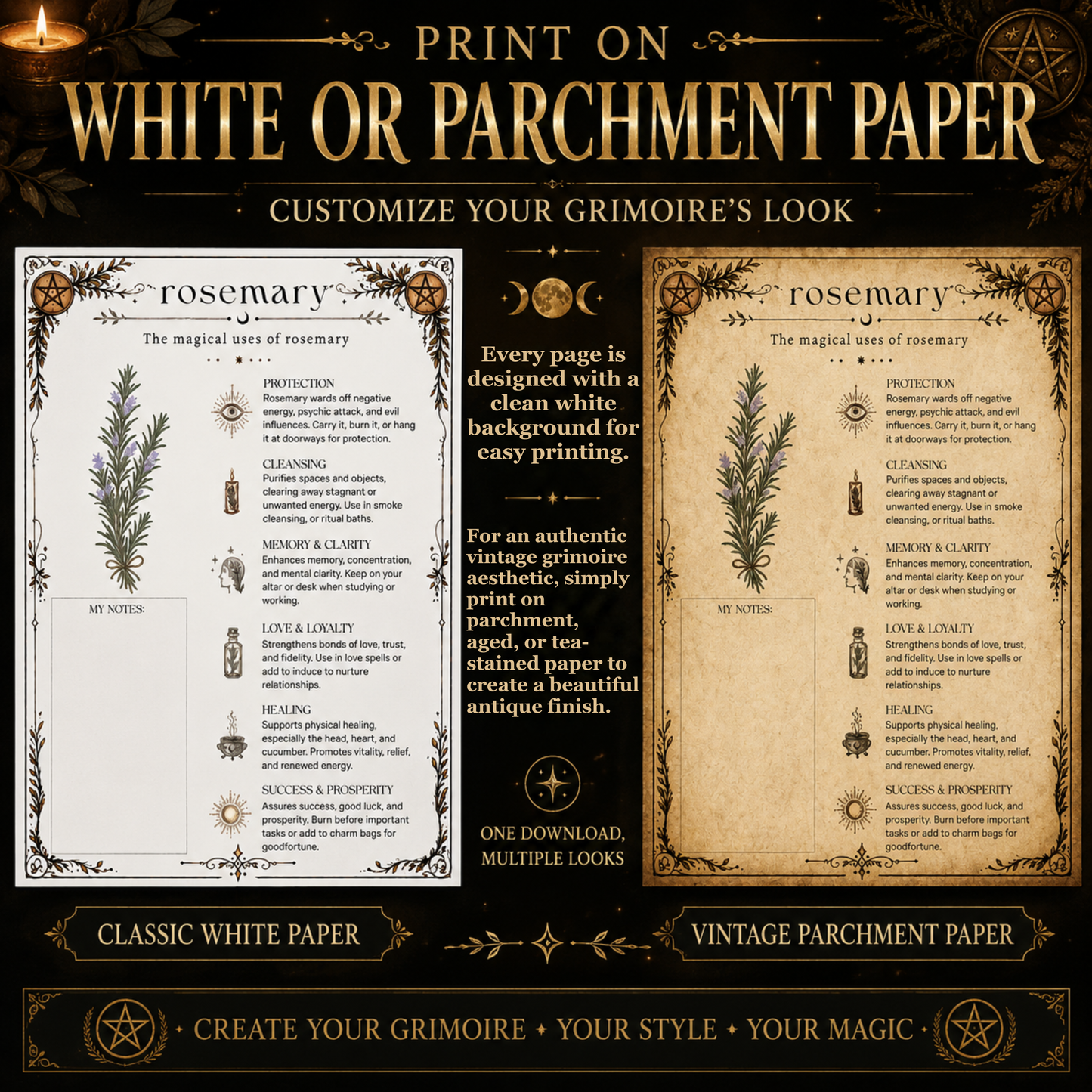 Witchcraft Grimoire Builder | Book of Shadows Printable PDF | Moon Phases, Spells, Spell Jars, Tarot Spreads & Sabbats, Correspondences,