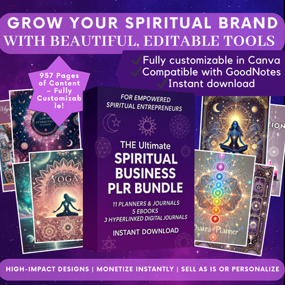 Spiritual PLR Bundle – Done-for-You Hyperlinked Digital Planners, Editable Canva Journals, Tarot, Grimoire, Witchy Templates, Passive Income