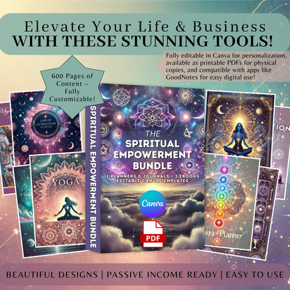 PLR Spiritual Mystic Planners Bundle, Passive Income, Spiritual Business, Tarot Journal, MRR, Editable Canva Witchy Planner, Grimoire