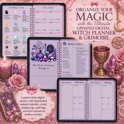 2027 Witchy Digital Planner & GoodNotes Grimoire / Book Of Shadows, Tarot Journal, Spell Book, Moon Manifestation, Daily/Weekly Planning