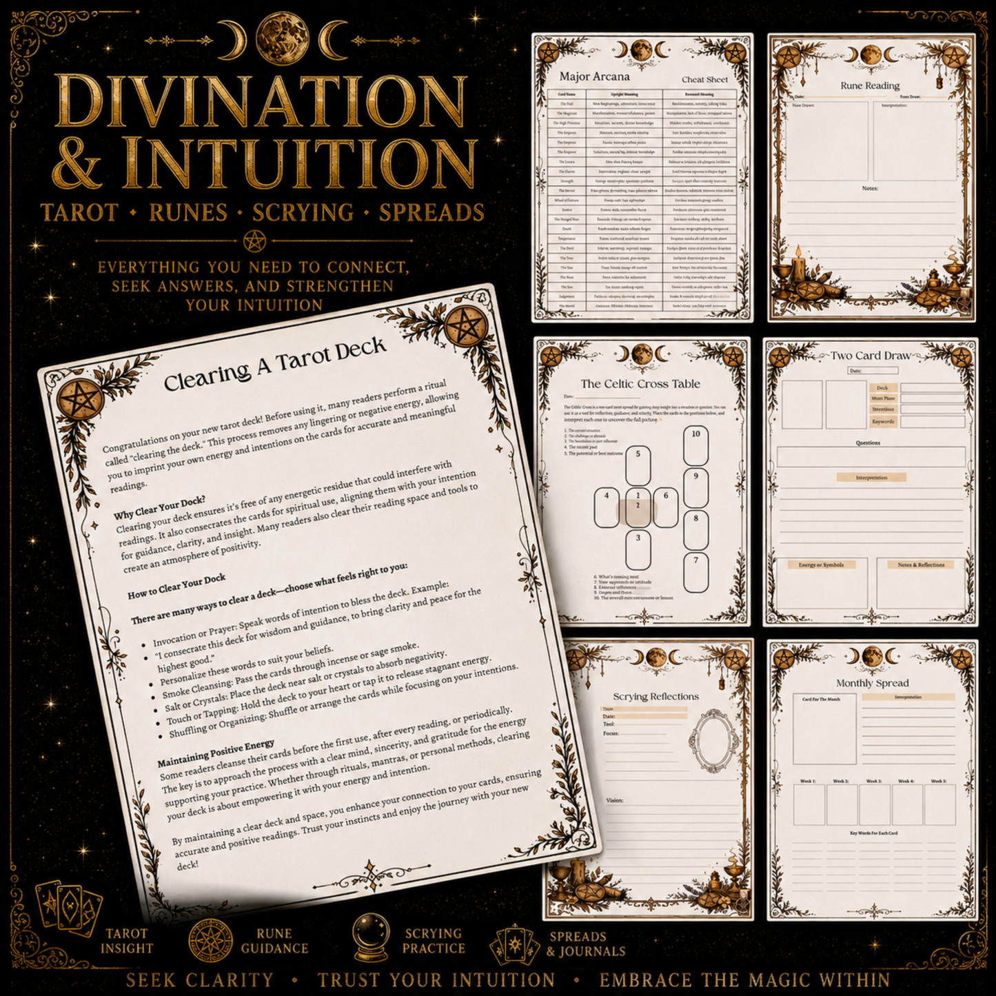 Witchcraft Grimoire Builder | Book of Shadows Printable PDF | Moon Phases, Spells, Spell Jars, Tarot Spreads & Sabbats, Correspondences,