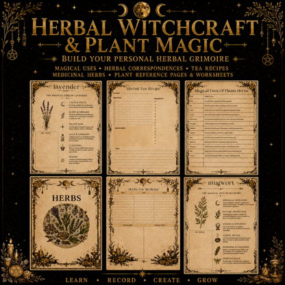 Witchcraft Grimoire Builder | Book of Shadows Printable PDF | Moon Phases, Spells, Spell Jars, Tarot Spreads & Sabbats, Correspondences,