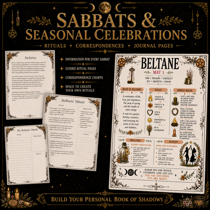 Witchcraft Grimoire Builder | Book of Shadows Printable PDF | Moon Phases, Spells, Spell Jars, Tarot Spreads & Sabbats, Correspondences,
