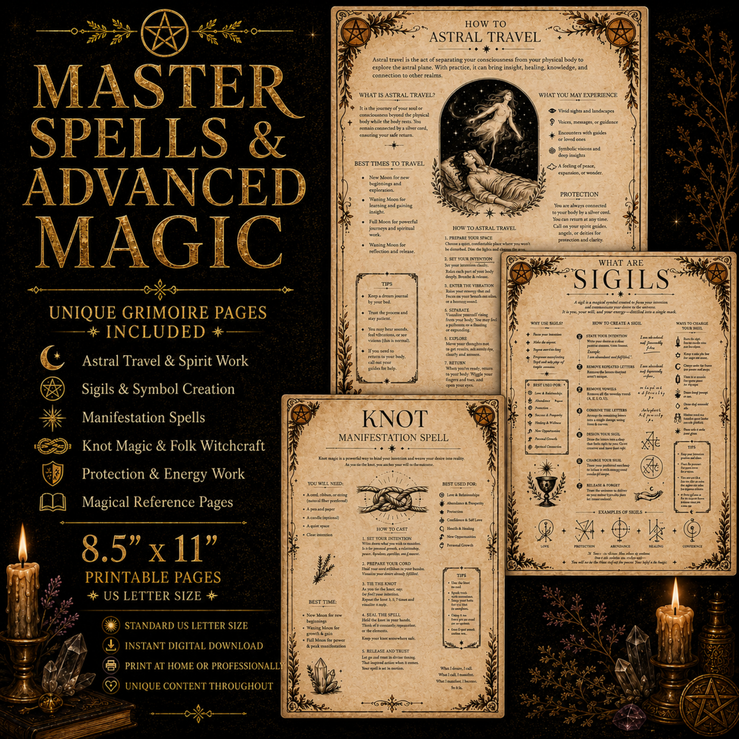 Witchcraft Grimoire Builder | Book of Shadows Printable PDF | Moon Phases, Spells, Spell Jars, Tarot Spreads & Sabbats, Correspondences,